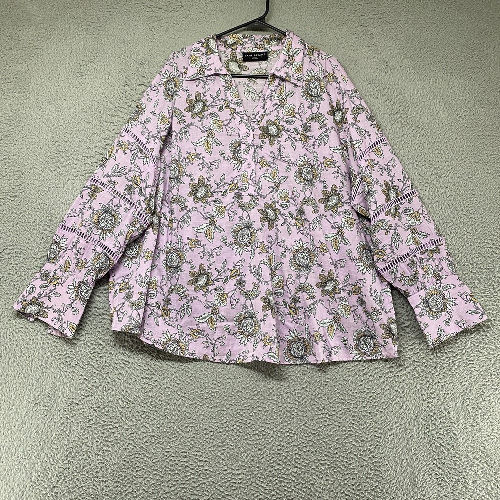 Lane Bryant Tunic Top Womens 22/24 Lavender Floral Cotton Button Up Boho Blouse